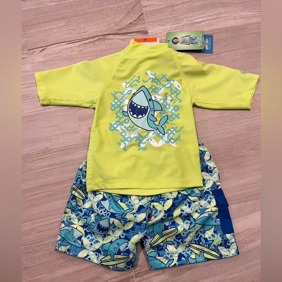UV-SKINZ Boy’s 3-Piece Swim Set 50+ Sun Protection Green and Blue Shark Sun Wear - Picture 9 of 10